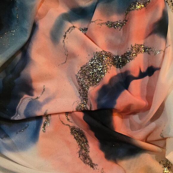 EMORY PARK Strapless Mesh Ruched Midi Bodycon Dress Marble Print NWT - Picture 3 of 8